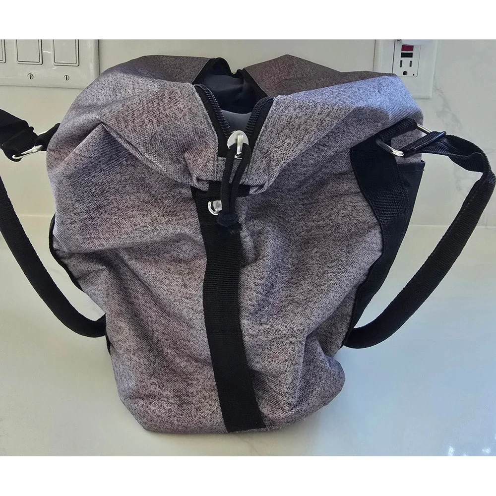 Fila Grey Heathered‎ Duffel Bag Black Trim Front Pocket Zip Closure 12x16 NWOT